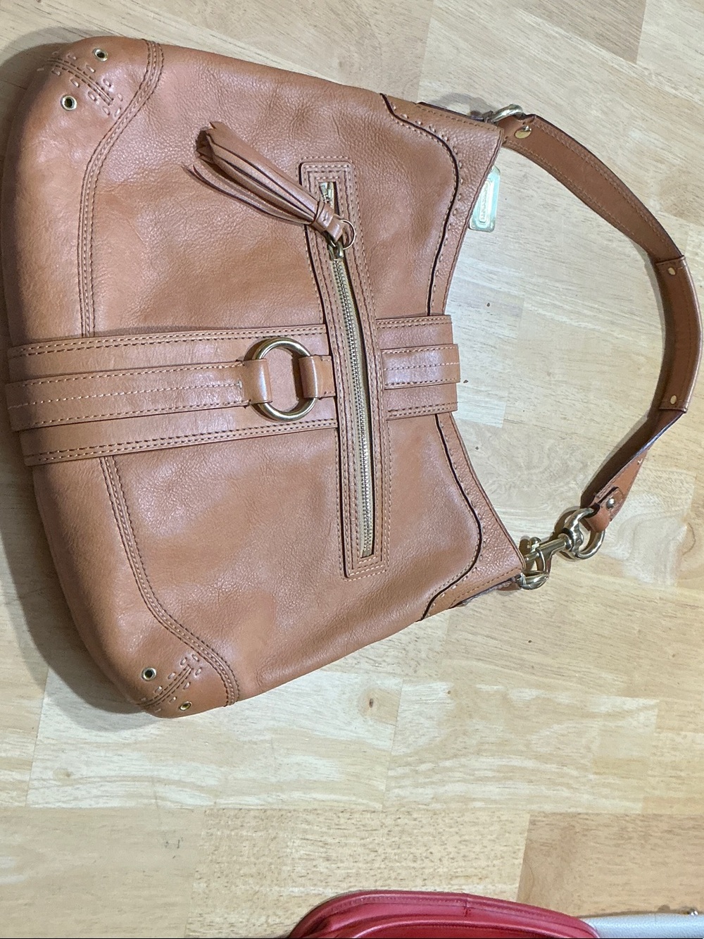 Coach Cognac Leather Shoulder Bag with Gold Hardware